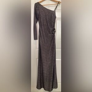 David Meister Size 6 One Shoulder Metallic Embellished Evening Gown